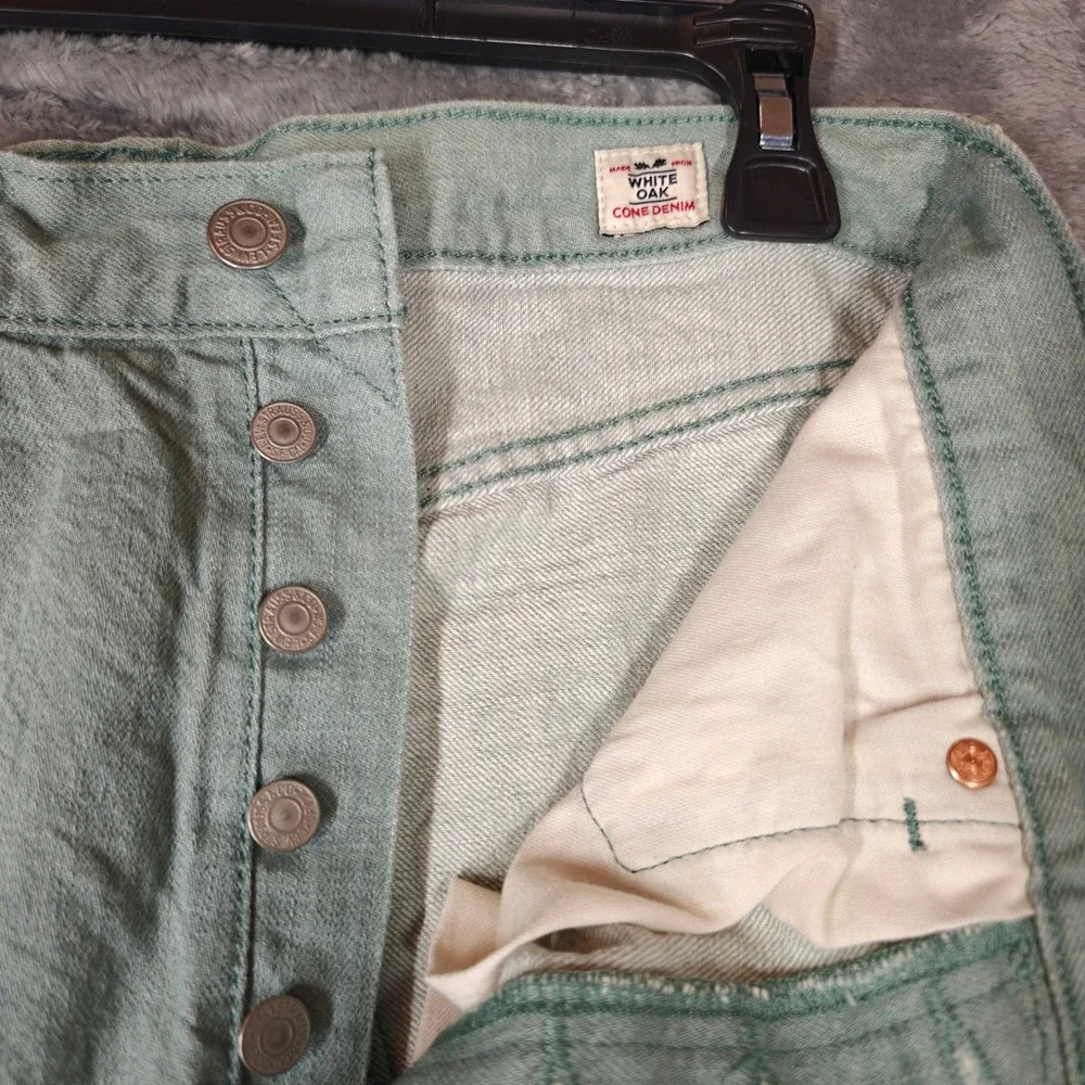 Levi 501 Jeans Mens 32x34 Green White Oak Cone Denim Button Fly Straight Leg